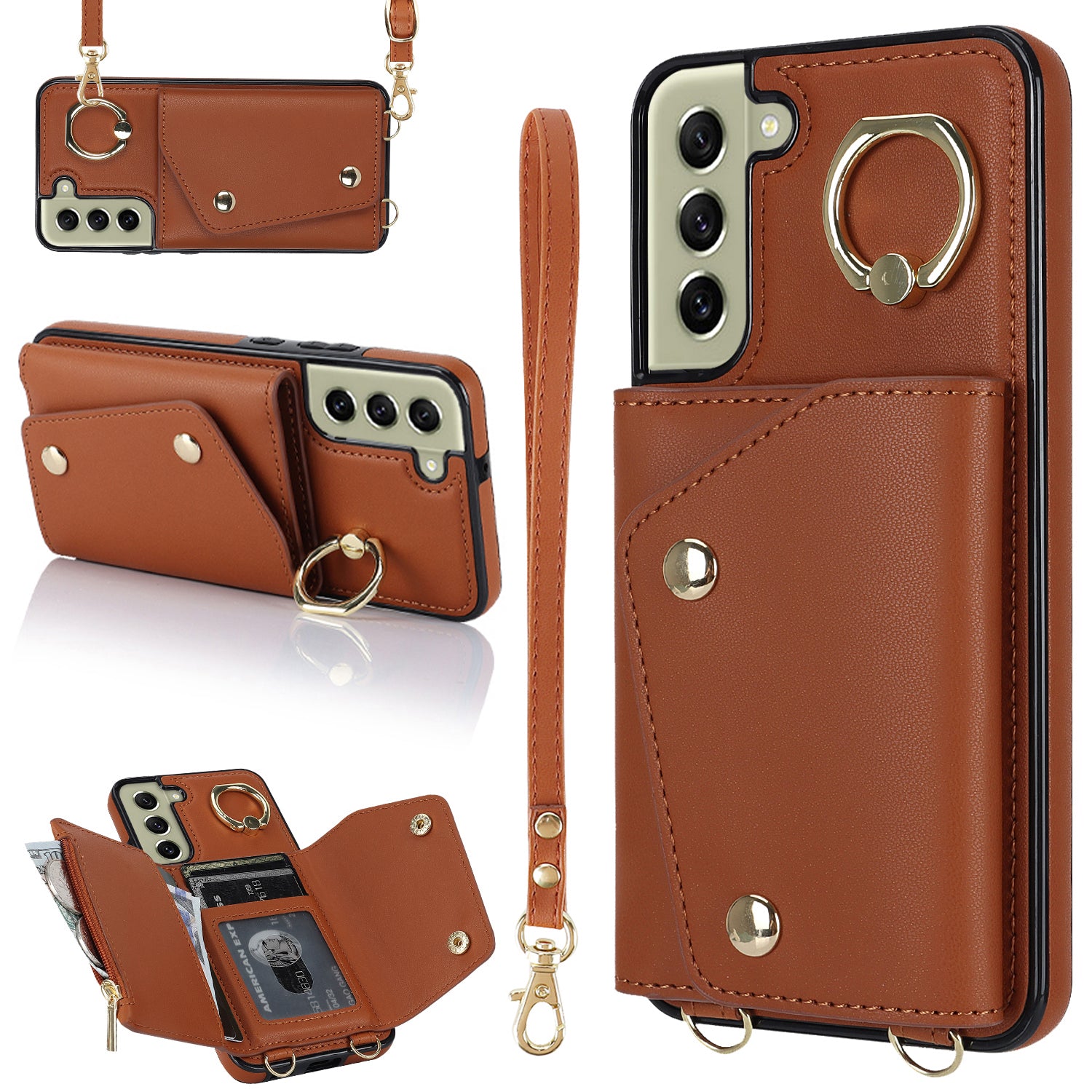 For Samsung Galaxy S21 FE 5G Zipper Wallet Crossbody Phone Case PU Leather Coated TPU Kickstand Cover For Samsung Galaxy S21 FE 5G Zipper Wallet Crossbody Phone Case PU Leather Coated TPU Kickstand Cover